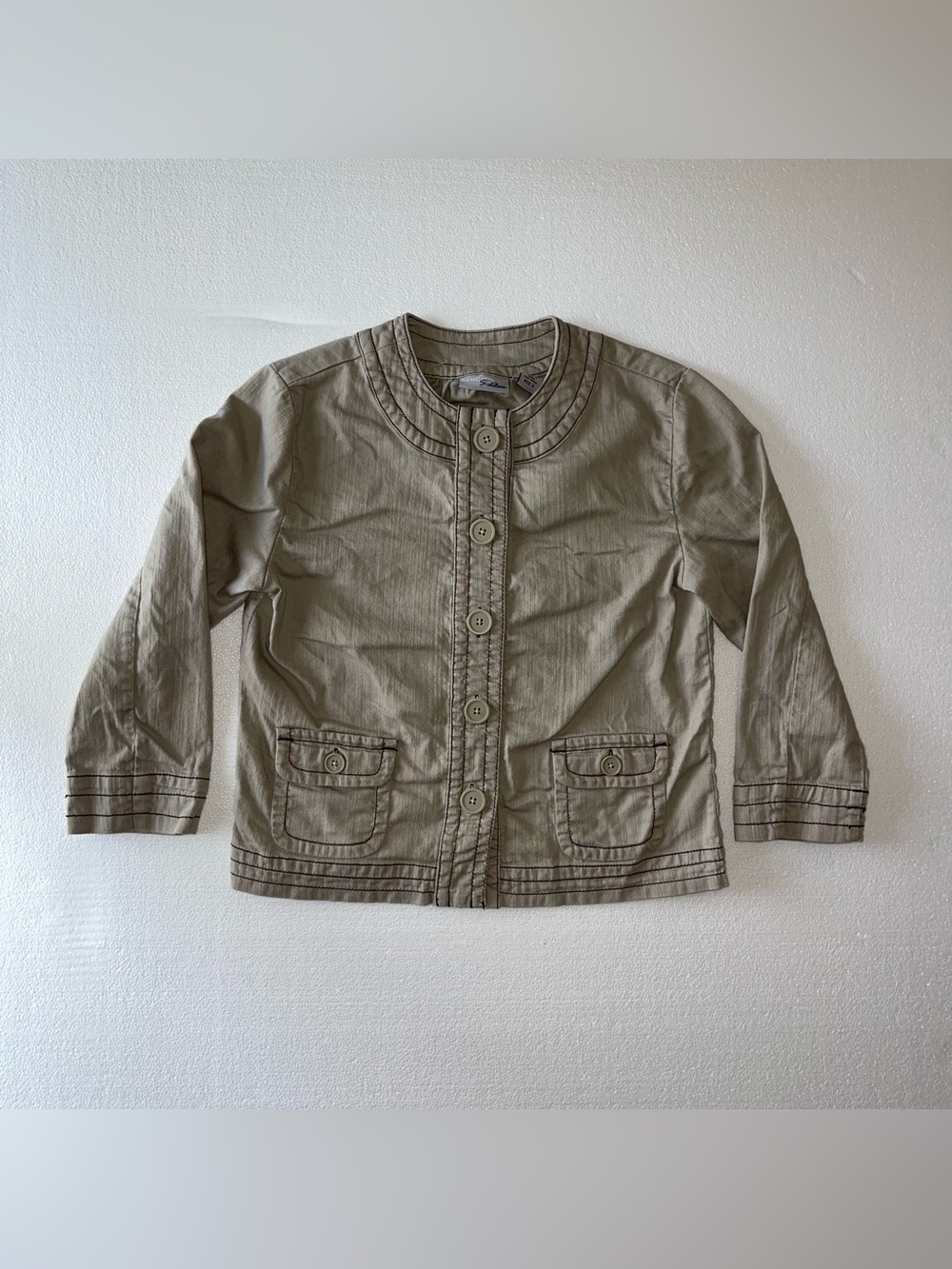 Chico's Platinum Tan Denim Jacket Women’s Size 0 Button Up Front Pockets Preppy